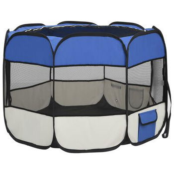 Opvouwbare puppybox met draagtas blauw 90x90x58 cm - 2