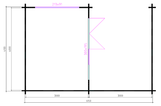 Tuinhuis-Blokhut-Wolfskap: w4x3+3: 410 x 615 x 325 (h) - 2