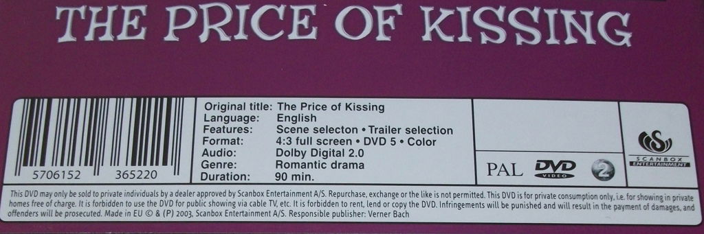 Dvd *** PRICE OF KISSING *** - 2