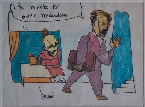 Zeer mooie kleurrijke Herman Brood viltstift tekening op papier getekend - 0