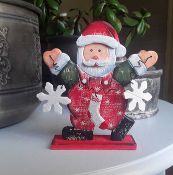 Houten kerstfiguur - kerstman (nieuw) - 0