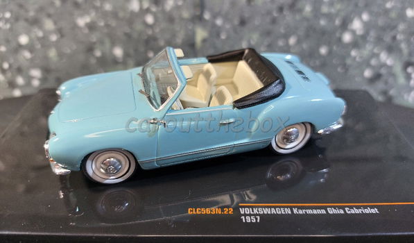 Volkswagen Karmann Ghia cabrio 1957 blauw 1:43 Ixo V1050 - 0