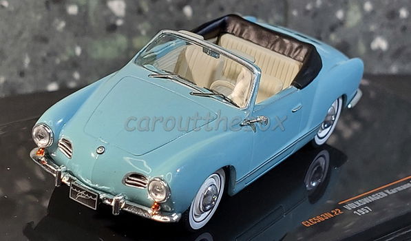 Volkswagen Karmann Ghia cabrio 1957 blauw 1:43 Ixo V1050 - 1