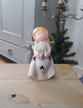 Keramische engel - kerstfiguur - kerstengel met verlichting erin (nieuw, maar zonder batterij) - 5