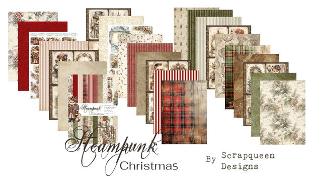 Paper collection Steampunk Christmas A4 size 78 sheets in total - 0