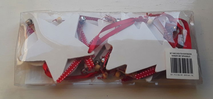 Kerstdecoratie - set van 6 houten kerstboomhangers (nieuw) - 1