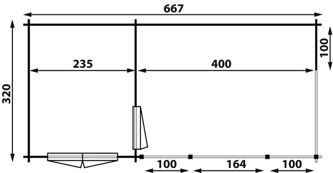 Tuinhuis-Blokhut Kapschuur 6732: 667 x 320 x 282 (h)cm - 6