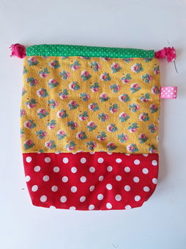 Projectbag Okergeel met roze roosje 22x21 cm - 0