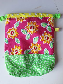 Projectbag zomerse bloemen roze met gele bloemen 22x21 cm - 0