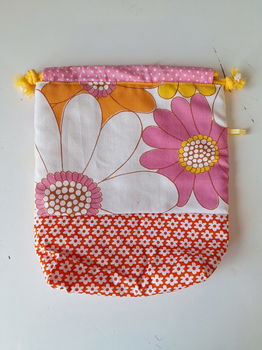 Projectbag retro bloemen roze oranje geel 22x15 cm - 0