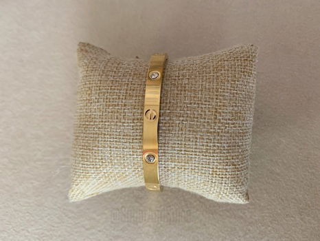 Gouden love bangle armband met strass steentjes waterproof - 0