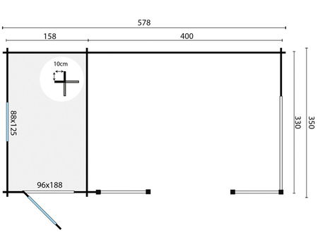 Tuinhuis-Blokhut Selma met overkapping: 578 x 350 x 279(h) cm - 2