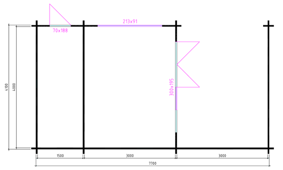 Tuinhuis-Blokhut-Wolfskap: W4x3+3A: 770 x 410 x 325cm (h) - 2