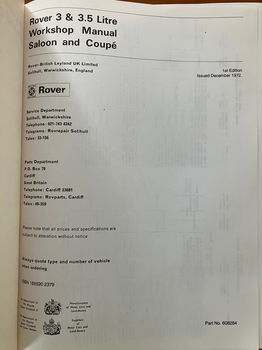 Rover 3 & 3.5 Litre - Parts Catalogue - Saloon and Coupé - 1