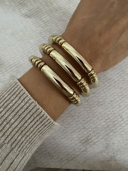 Set van 3 gouden bangle bamboo armband rekbaar ibiza trend - 0