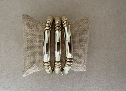 Set van 3 gouden bangle bamboo armband rekbaar ibiza trend - 1