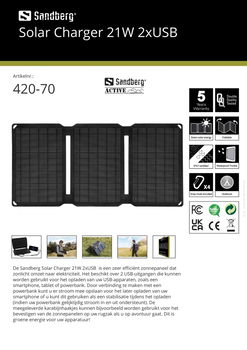 Solar Charger 21W 2xUSB geschikt voor alle merken smartphone - 2