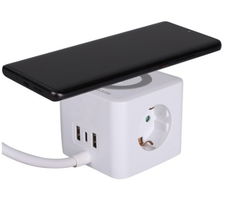 Q-link kubus stekkerblok met USB-A en USB-C en inductie lader