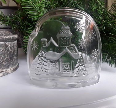 Vintage waxinelichthouder - glas - Luminarc - kersttafereel - 0