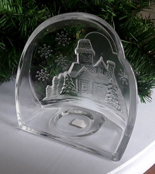 Vintage waxinelichthouder - glas - Luminarc - kersttafereel - 1