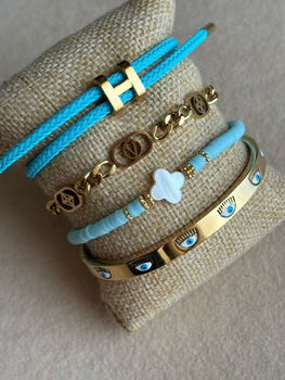 Turquoise blauwe koord armband met letter waterproof hermes - 1