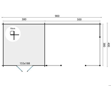 Tuinhuis-Blokhut Mokka met overkapping: 900 x 400 x 279(h) cm - 2