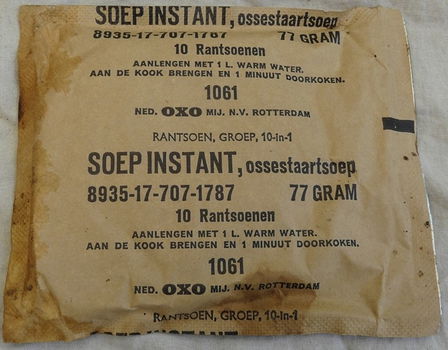 Rantsoen Pakje, GROEP 10-IN-1, Soep Instant Ossestaartsoep, Koninklijke Landmacht, 1961.(Nr.6) - 0