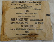 Rantsoen Pakje, GROEP 10-IN-1, Soep Instant Ossestaartsoep, Koninklijke Landmacht, 1961.(Nr.6)