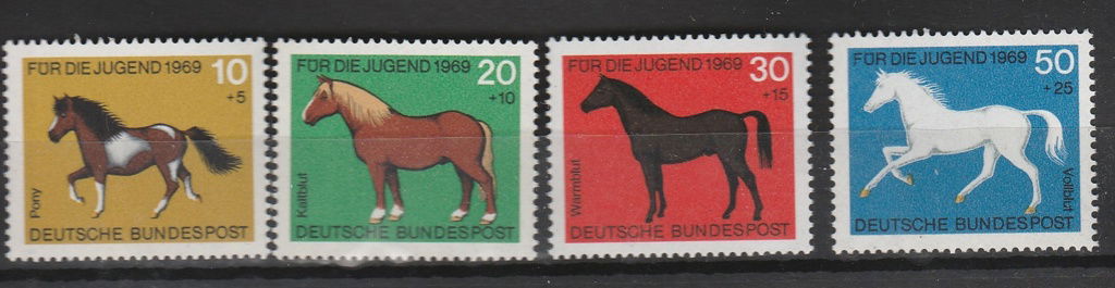 Bondsrep.Duitsland postzegels postfris 1969 Jeugd Paarden - 0