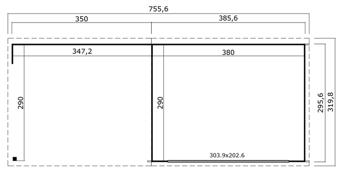 Tuinhuis-Blokhut PERNILLA: 736 x 296 cm - 1