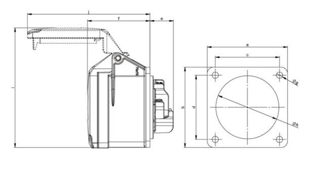 PCE CEE 32A opbouw contactdoos 5-polig 400V 70x70mm - 2