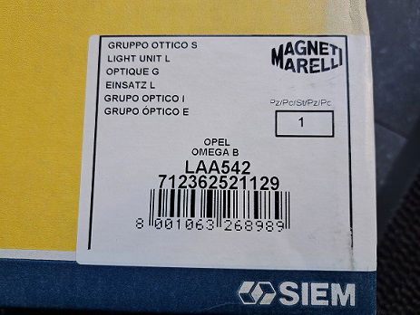 Opel Omega B Mistlamp Mistlicht Magneti Marelli LAA542 712362521129 Links - 3