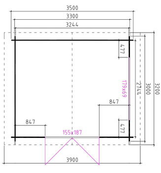 Tuinhuis-Blokhut 3530 K: 350 x 300 x 260(h) cm - 3