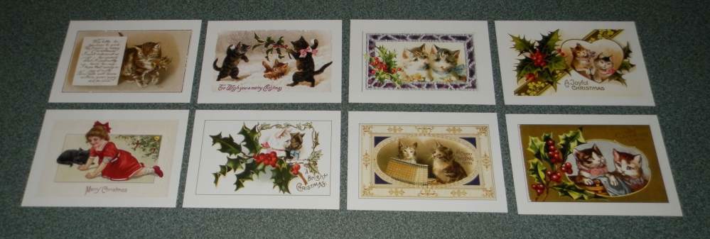 8 Vintage Kerst poezen kaarten - set A - 0