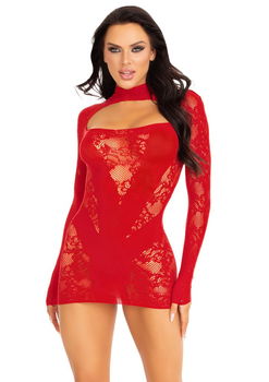 Mini dress with gloved sleeves - Zwart of Rood - 3