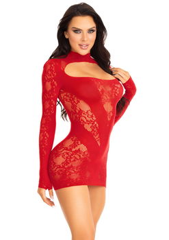 Mini dress with gloved sleeves - Zwart of Rood - 4