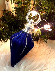 Kersthanger - kerstbal - fluweelstof glitter - 13 cm lang - blauw (nieuw)