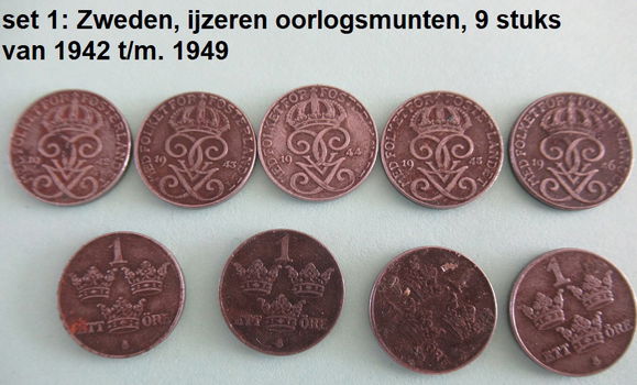 oude Zweedse munten, ijzeren oorlogsmunten 1 öre 1942/1959 - 0