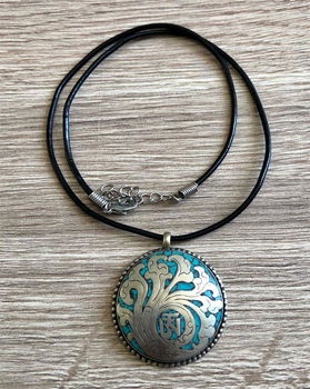 Authentiek amulet Tibetaans zilver met Mantra en Turkoois - 3