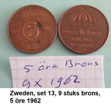 Zweden, div. sets oude bronzen munten, set 7, 8, 9, 10, 11, 12 en 12A - 6