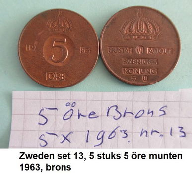 Zweden, sets oude munten, brons, sets, 13, 14, 15, 18, 19, 20 en 20A - 0