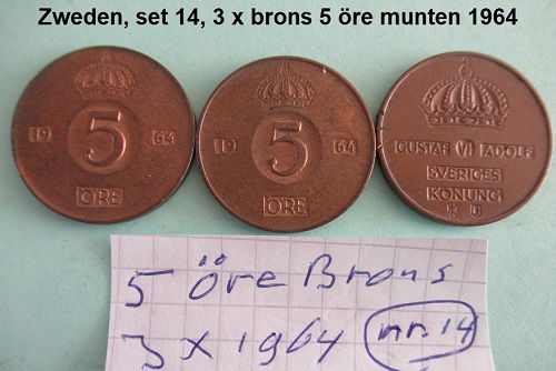 Zweden, sets oude munten, brons, sets, 13, 14, 15, 18, 19, 20 en 20A - 1