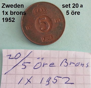 Zweden, sets oude munten, brons, sets, 13, 14, 15, 18, 19, 20 en 20A - 6