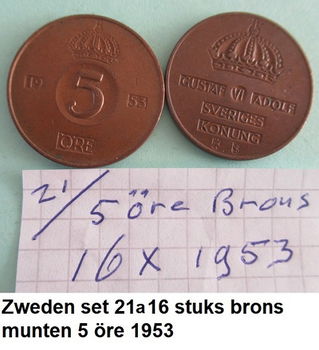 Zweden oude Zweedse munten in brons, sets 21, 22, 23, 24, 25, 26 en 26A - 0