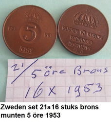 Zweden oude Zweedse munten in brons, sets 21, 22, 23, 24, 25, 26 en 26A