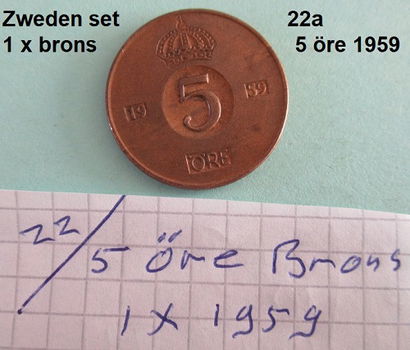 Zweden oude Zweedse munten in brons, sets 21, 22, 23, 24, 25, 26 en 26A - 1