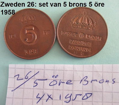 Zweden oude Zweedse munten in brons, sets 21, 22, 23, 24, 25, 26 en 26A - 5