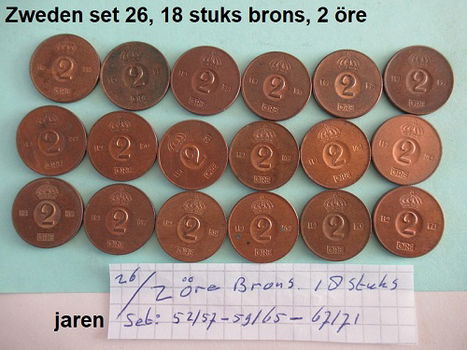 Zweden oude Zweedse munten in brons, sets 21, 22, 23, 24, 25, 26 en 26A - 6