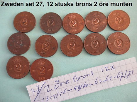 Zweden, sets oude bronzen en koperen munten, sets nr. 27, 28, 29, 30, 31, 33,34 - 0