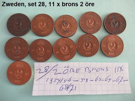 Zweden, sets oude bronzen en koperen munten, sets nr. 27, 28, 29, 30, 31, 33,34 - 1